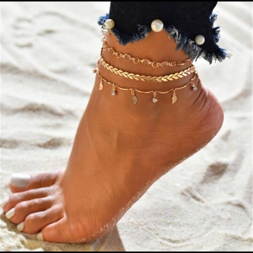 Crystal Arrow Leaf Tassel Anklet